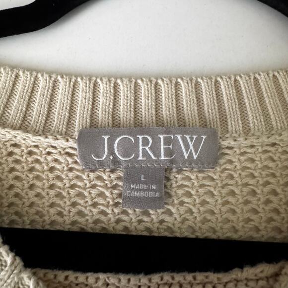 J. CREW Sweater Large Crew Neck Solid & Open Knit Textures Natural Fiber Cream - Picture 8 of 11